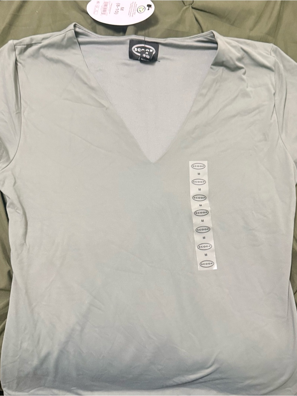 Scoop NYC Women's V-Neck Short Sleeve Tee in Sage Green